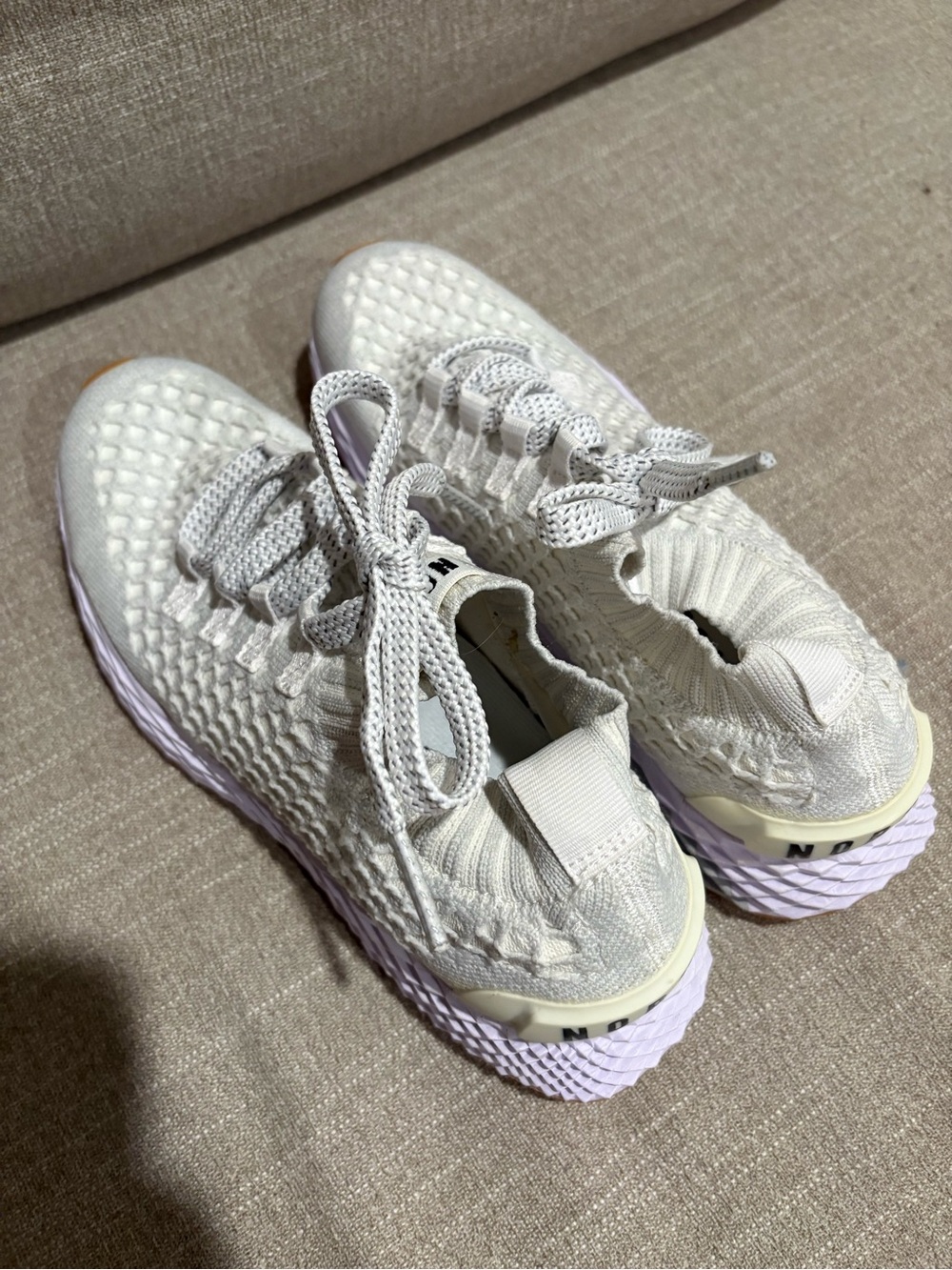 NOBULL Cream Knit Lace-Up Sneakers with Light Purple allday knit women’s 6.5